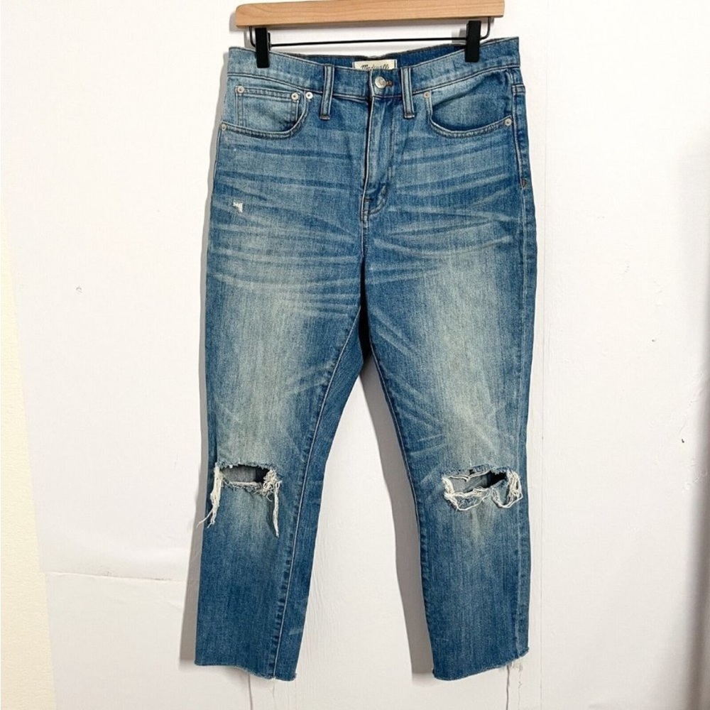 Madewell Women's Jeans High Rise Slim Boy Jean Size 28 Distressed Raw Hem